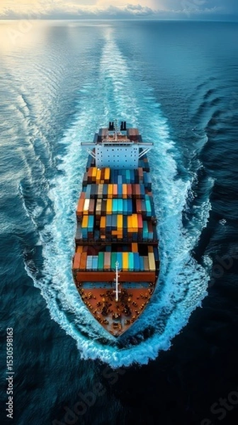 Fototapeta Big ship logistic  with container in the ocean 