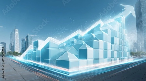 Fototapeta Abstract Graph Over Cityscape,  Geometric Growth