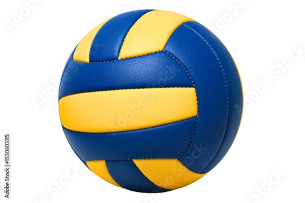 Fototapeta Blue and yellow volleyball with textured leather surface on a transparent background