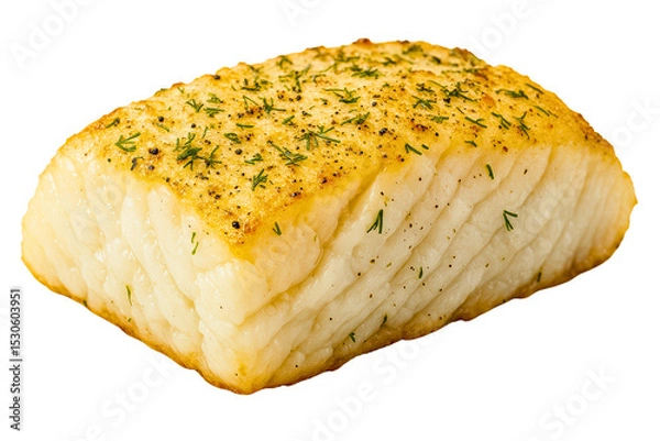 Fototapeta Perfectly cooked salmon fillet garnished with herbs on a transparent background