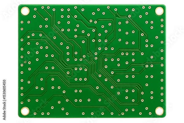 Fototapeta Detailed green circuit board showcasing electronic connections on a transparent background