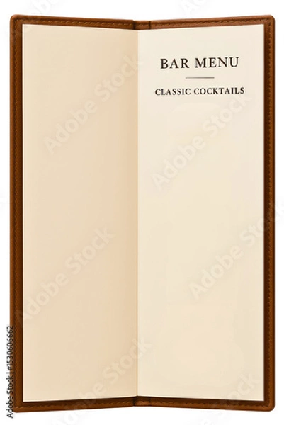 Fototapeta Elegant bar menu cover featuring classic cocktail options on a transparent background