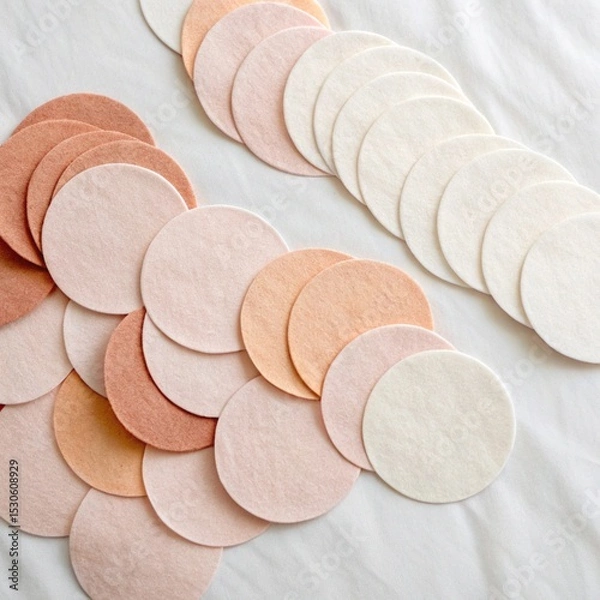 Obraz Soft Pastel Felt Circles in Gradient Arrangement on White Fabric Background