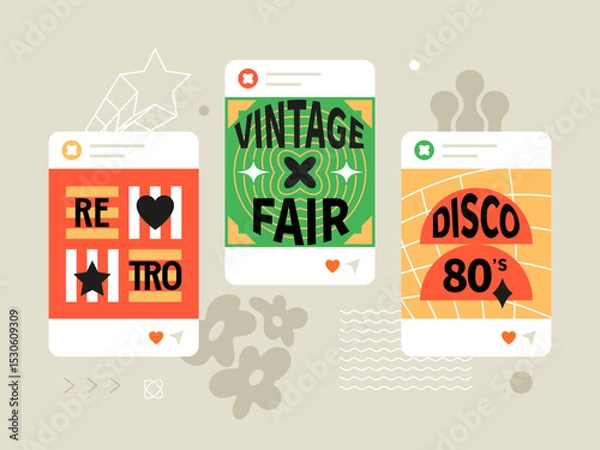 Fototapeta Retro posters and events - social media screens templates set