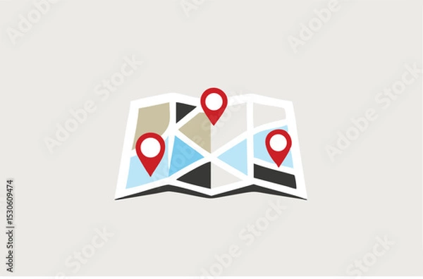 Fototapeta location map with red pin pointer, direction, label, marker, sign, travel Navigator or guide. vector illustration
