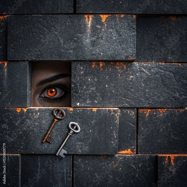 Obraz Eye Through the Wall with Keys A Conceptual Image of Mystery and Secrets