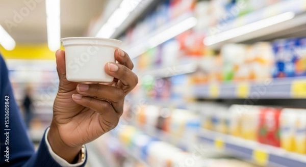 Fototapeta Shopping experience grocery store consumer behavior refrigerated aisle close-up view product selection