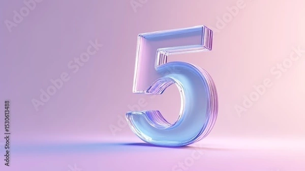Obraz Number 5 in transparent glass with gradient violet background