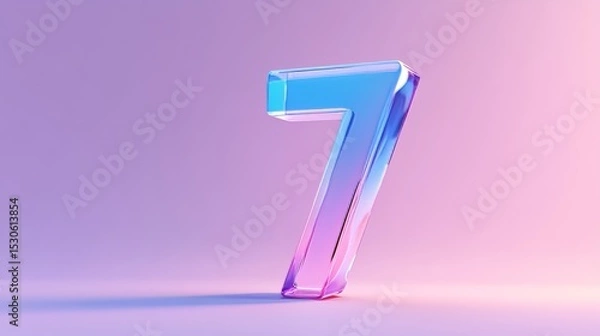 Obraz Number 7 is made of glass, transparent and in a blue gradient color