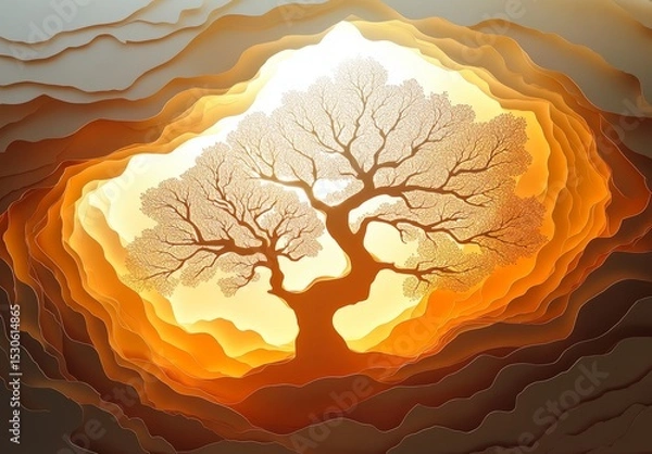 Obraz Paper cut tree with light
