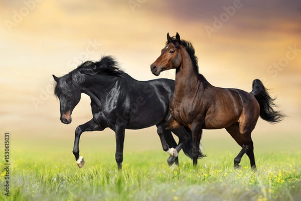 Obraz Horses trotting in pasture