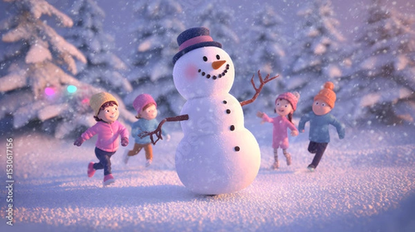 Obraz 3d Cartoon of a friendly Snowman