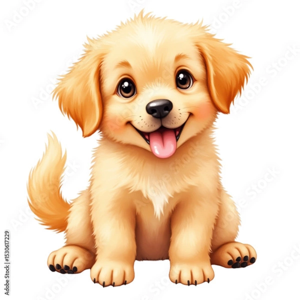 Obraz Cute and Playful Golden Retriever Puppy Sitting and Smiling With Bright Eyes and Fluffy Fur