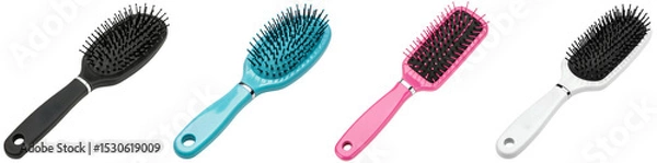 Fototapeta Collection of various colorful hairbrushes for detangling and styling hair