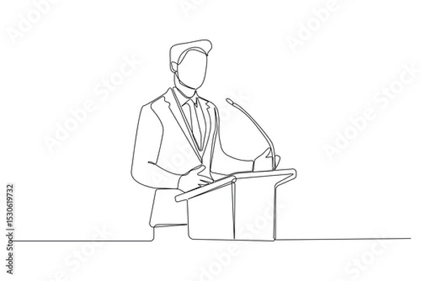 Obraz Businessman giving speech continuous single-line art drawing. Man giving speech continuous outline vector.