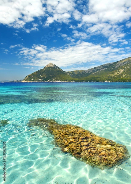 Fototapeta Tranquil Mediterranean Beach with Crystal Clear Blue Water Under the Summer Sun