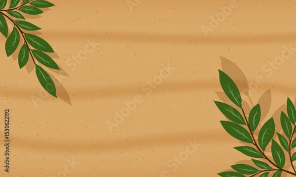 Fototapeta Desert land horizontal backgrond, leaf border, vector illustration.