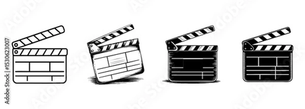 Fototapeta set of clapperboard vector illustrations, film production tool for cinema and movie making
