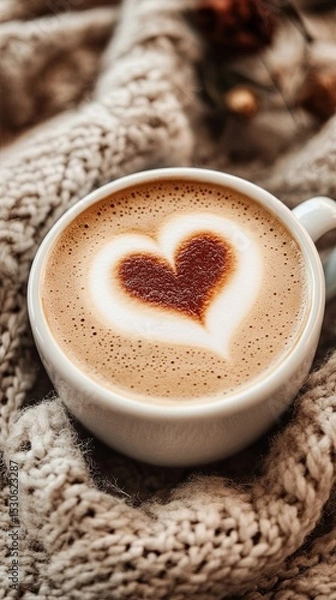 Fototapeta latte art heart foam drawn on coffee.
