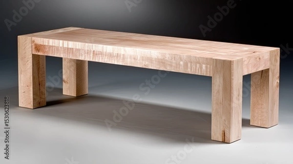 Fototapeta Minimalist wooden bench with clean lines and natural finish