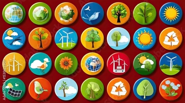 Fototapeta Colorful environmental icons representing sustainability and nature