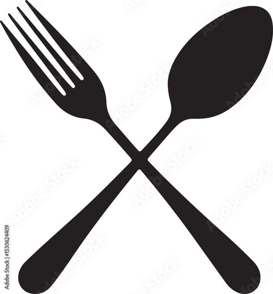 Fototapeta Crossed Spoon and Fork Silhouette in Minimalist Black Vector for Culinary Icon Design