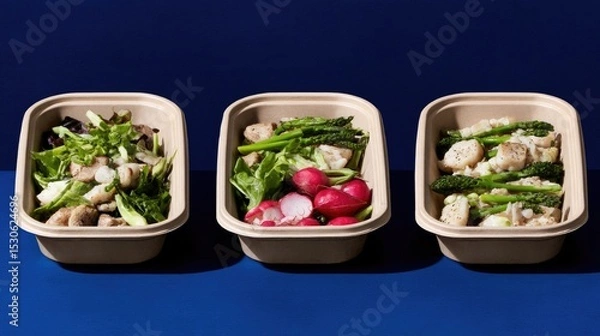 Fototapeta Fresh and colorful salads in eco-friendly containers