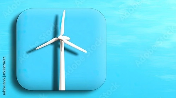 Fototapeta Minimalist wind turbine icon on a blue background