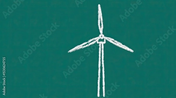 Fototapeta Hand-drawn illustration of a wind turbine on a chalkboard background