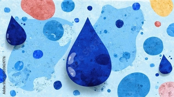 Fototapeta Abstract watercolor droplets on a light blue background