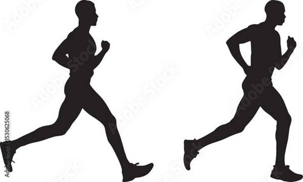 Fototapeta Pair of Running Human Silhouettes Depicting Athletic Motion in Bold Black Vector