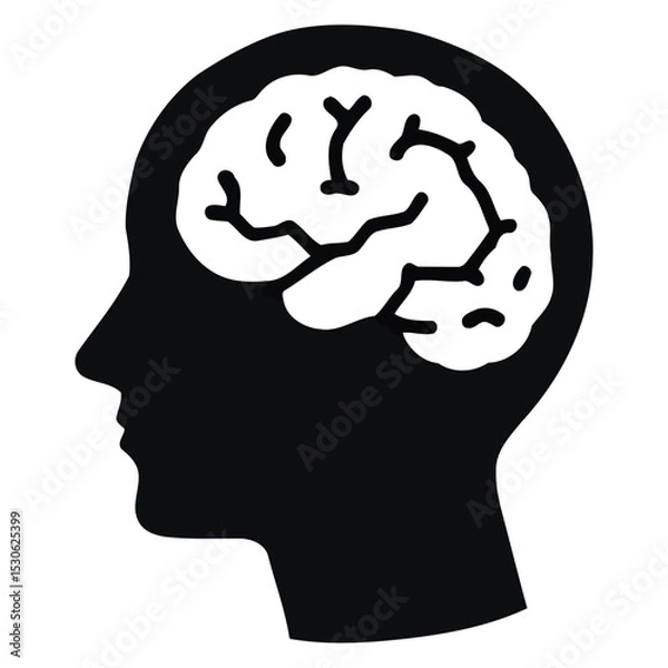 Obraz black Human head with brain silhouette icon