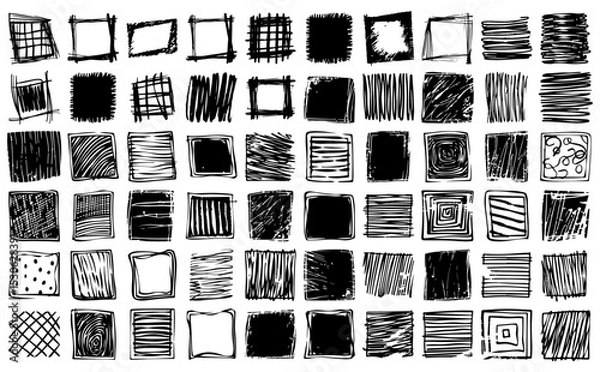 Obraz Hand drawn square frames and scribble texture vector collection with doodle borders and sketchy elements