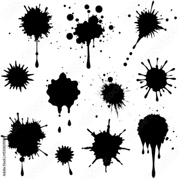 Fototapeta Black ink splatter collection graphic design elements