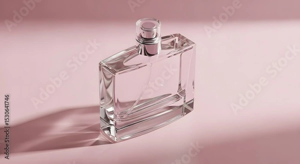 Obraz Elegant Clear Glass Perfume Bottle on Pink Background  A Clean and Modern Fragrance Design Concept