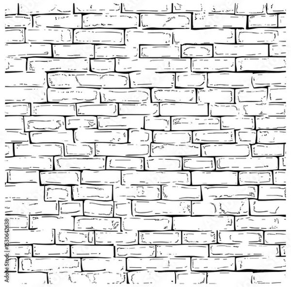 Obraz brick wall vector, architectural line art, pattern texture, background drawing, random brick layout, interior design set, vector illustration, masonry facade, construction theme.