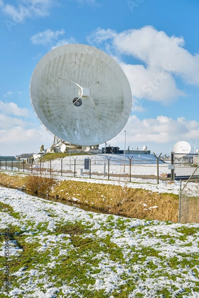 Fototapeta Dish receivers for satellite communications in Burum Friesland The Netherlands in winter with snow. Also known as It Grutte Ear in Frisian language which translates to The large ear.	