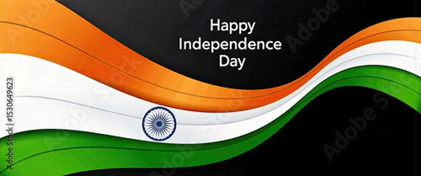Fototapeta Celebrate India's Independence Day with this vibrant flag design featuring saffron, white, and green waving stripes against a black background.