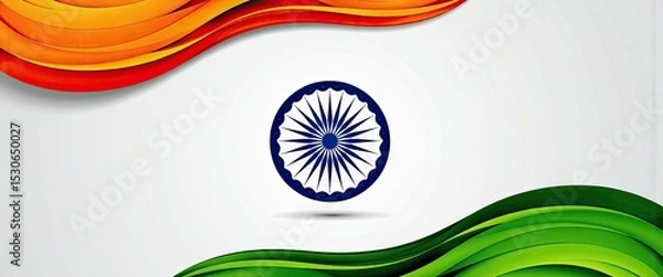 Fototapeta Vibrant Indian Flag Design with Saffron Orange Green Waves and Ashoka Chakra Symbol