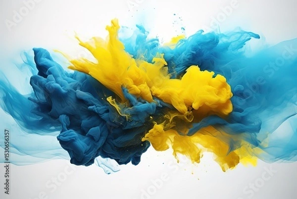 Fototapeta Abstract explosion of blue and yellow ink creating dynamic and colorful artistic designs