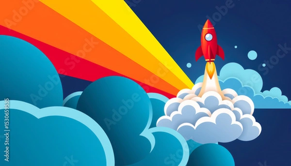 Fototapeta Colorful Rocket Launching Into the Sky