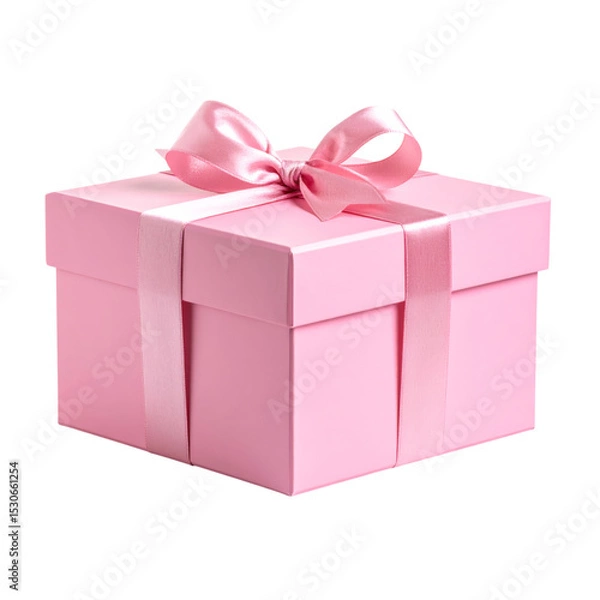 Obraz A neatly wrapped pink gift box adorned with a satin ribbon bow on top.