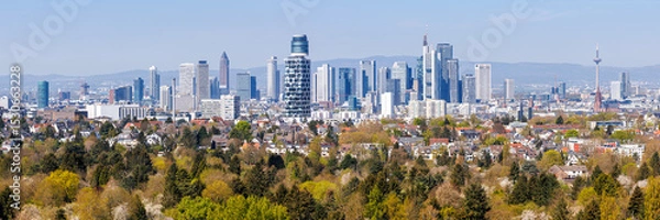 Fototapeta Frankfurt skyline skyscrapers panorama with banks from above in Frankfurt, Germany