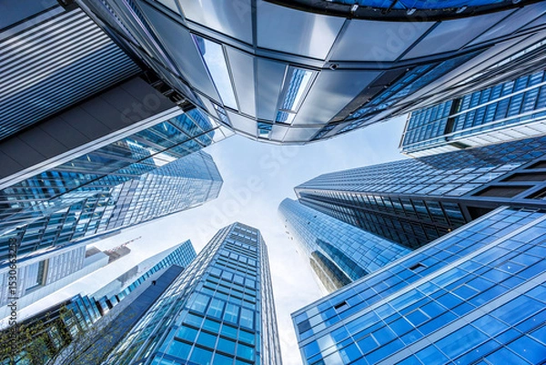 Fototapeta Frankfurt skyline skyscrapers with banks modern work office buildings in Frankfurt, Germany