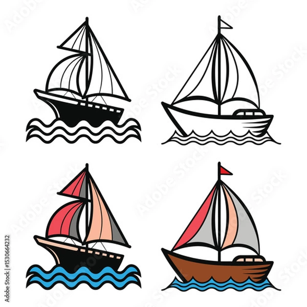 Fototapeta Sailboat Set on Waves – Nautical Vector Collection