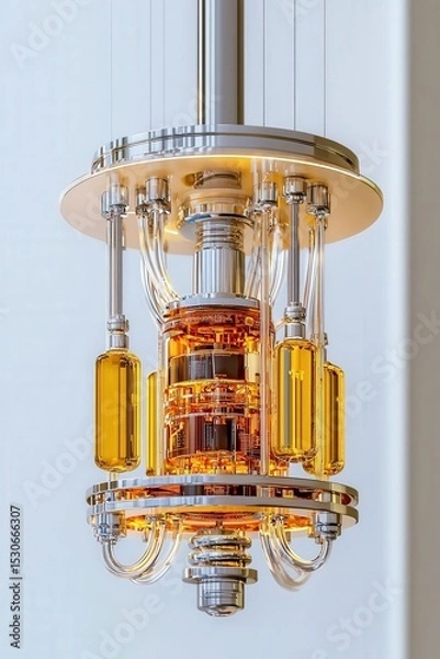 Fototapeta A large, ornate, gold and yellow light fixture hanging from the ceiling