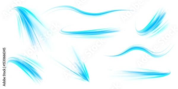 Fototapeta Blue wave curved lines for presentations, illustration of articles and publications on technological trends and innovations, covers of technological magazines.  Luminous green neon waves PNG. 