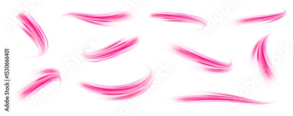 Fototapeta Set of neon speed lines on transparent background PNG. Glowing semicircular waves and light swirls in transparent PNG format. Soft motion and elegant curves create luminous arcs. 