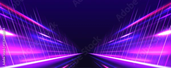 Obraz Abstract neon color glowing lines background. Vector futuristic empty neon background. High tech lines, studio product, future cyberspace concept.	