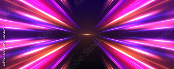 Obraz Abstract neon color glowing lines background. Vector futuristic empty neon background. High tech lines, studio product, future cyberspace concept.	